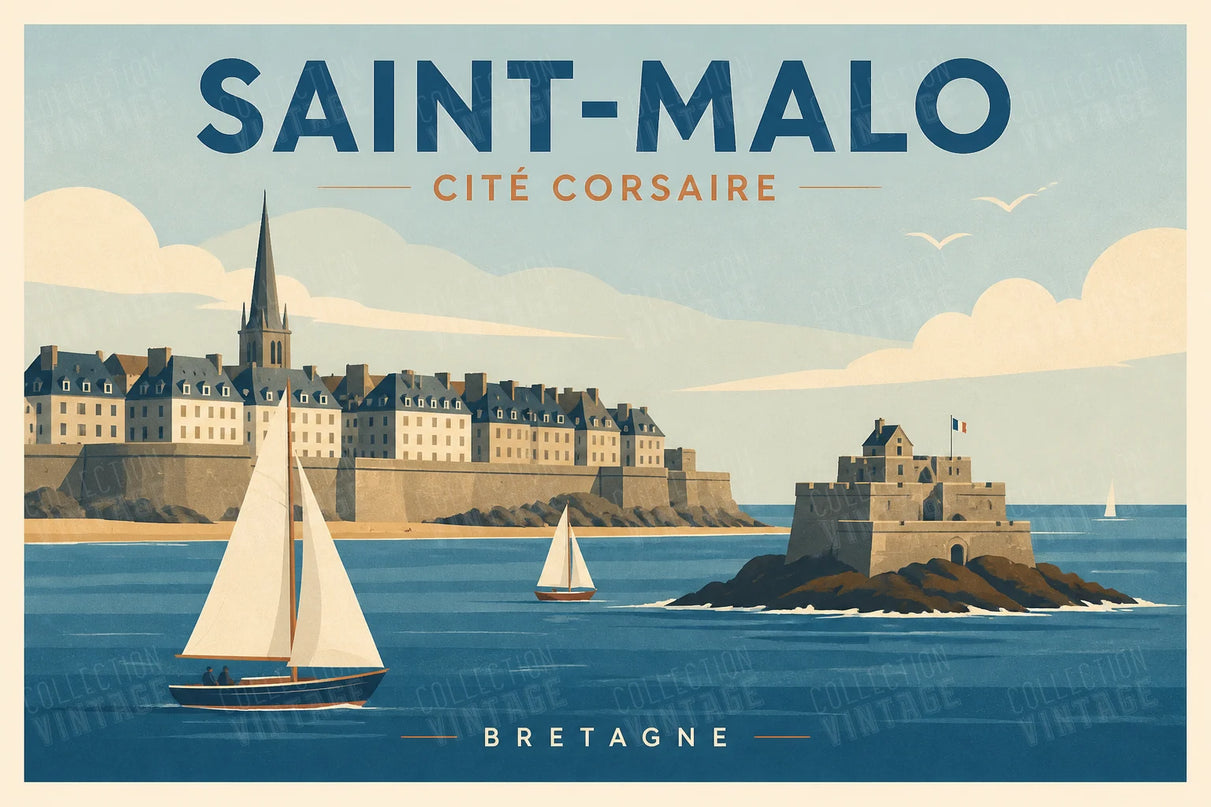 affiche saint malo vintage mer et voiliers