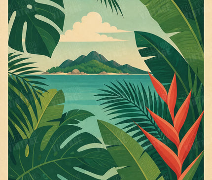 affiche seychelles feuilles tropicales
