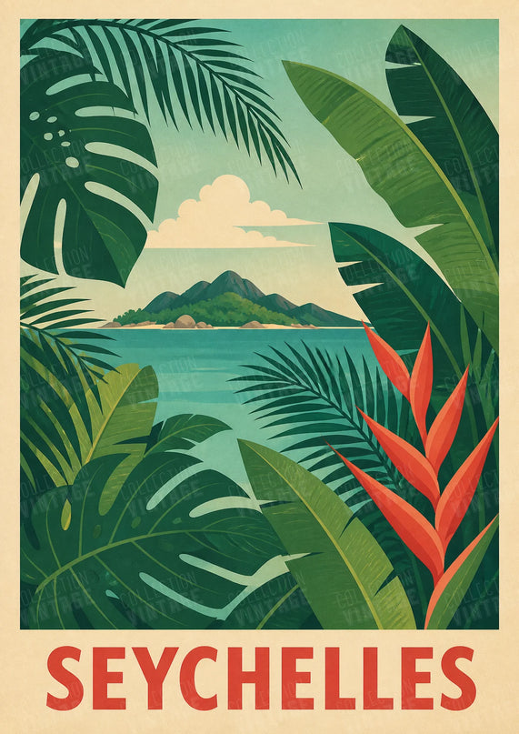 affiche seychelles feuilles tropicales