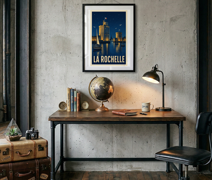 affiche la rochelle vieux port nuit