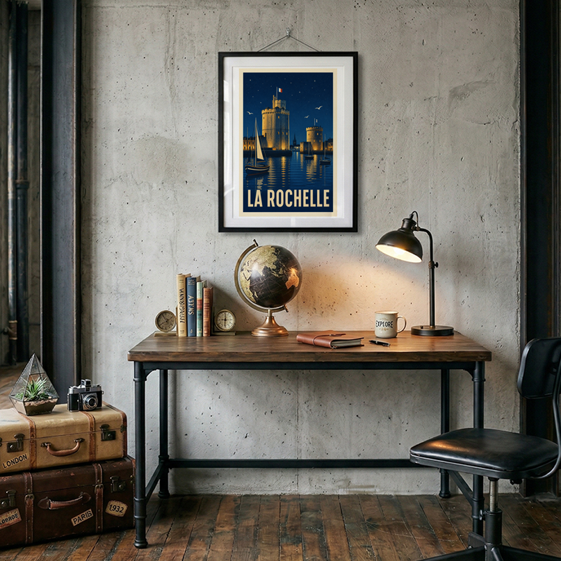 affiche la rochelle vieux port nuit