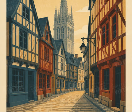 affiche rouen vieille ville illustration