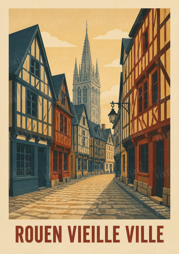 affiche rouen vieille ville illustration