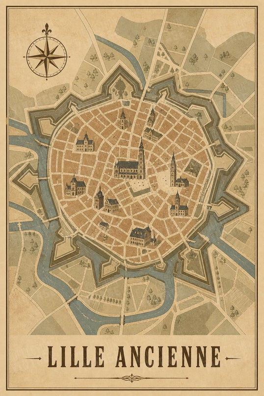 affiche carte ancienne de lille