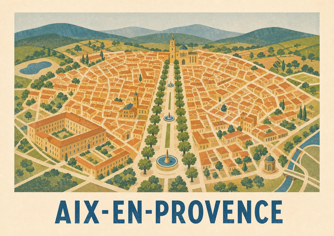 affiche aix en provence carte illustrée
