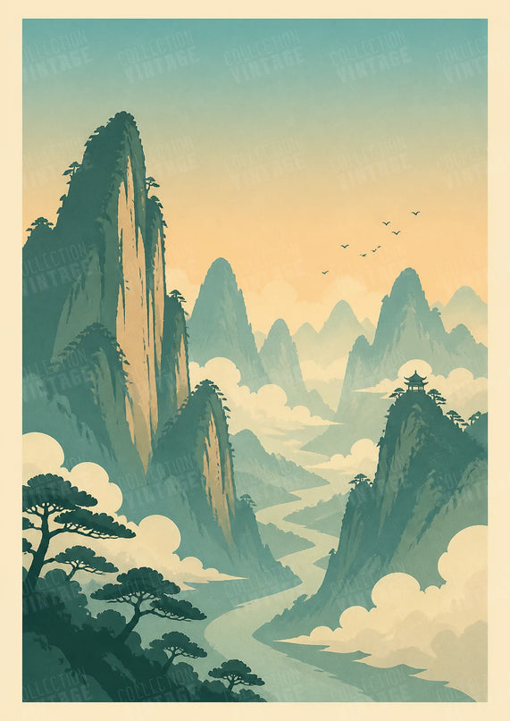 affiches chine monts et nuages
