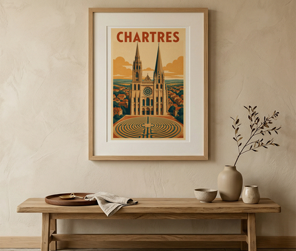 affiche vintage chartres cathédrale