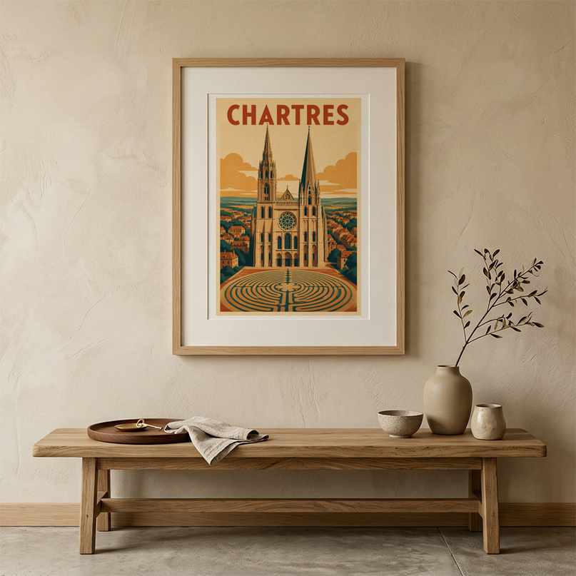 affiche vintage chartres cathédrale