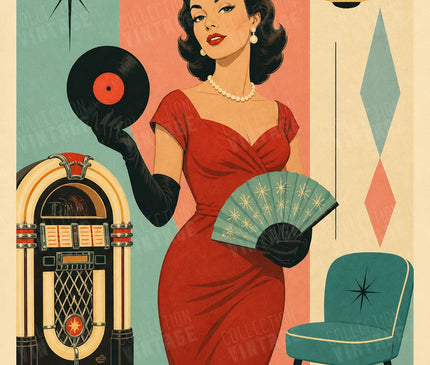 Affiche allure rétro fifties femme au charisme glamour