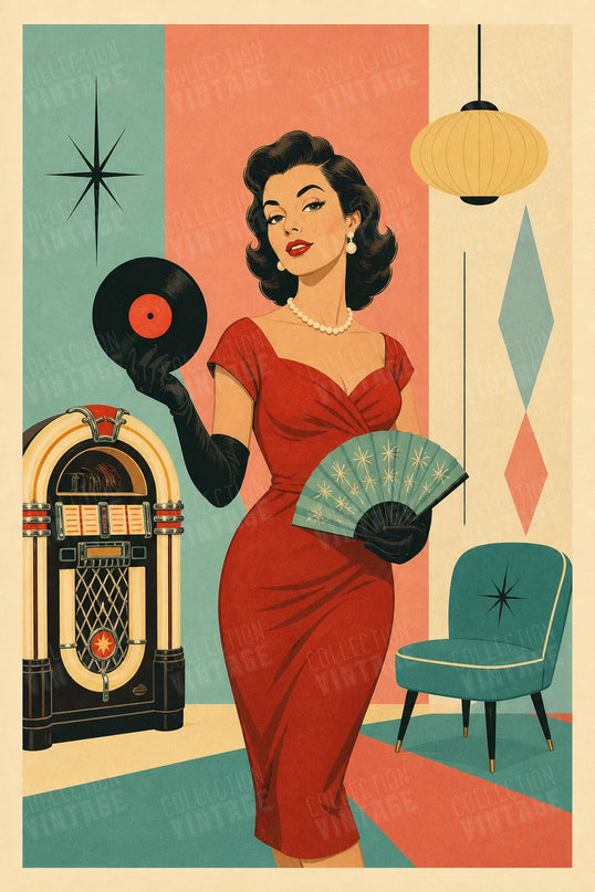 Affiche allure rétro fifties femme au charisme glamour