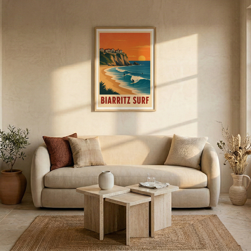 affiche biarritz vintage surf côte des basques