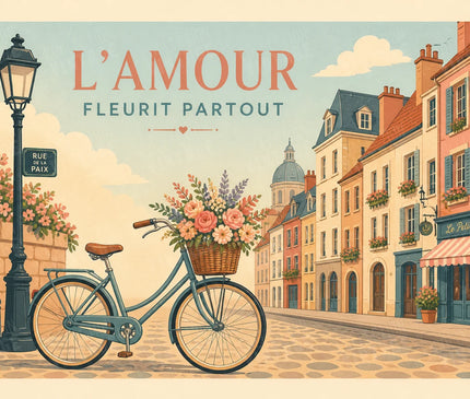 affiche vélo de ville romantique
