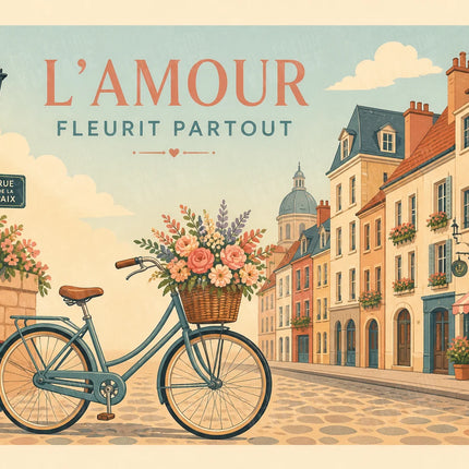 affiche vélo de ville romantique