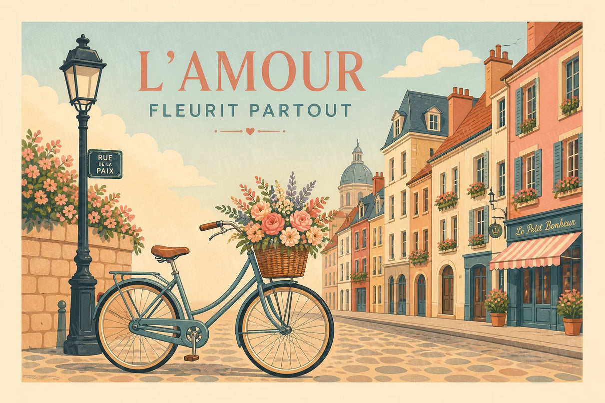 affiche vélo de ville romantique