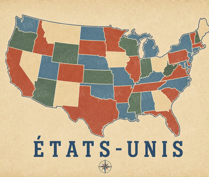 affiche carte etats unis pour salon vintage