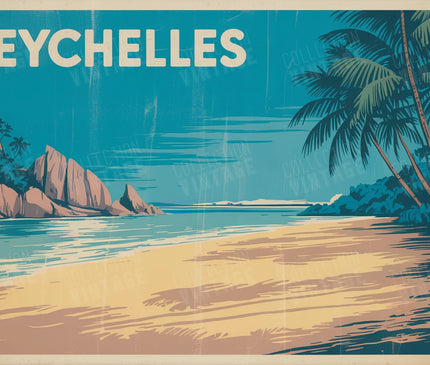affiche seychelles palmiers vintage