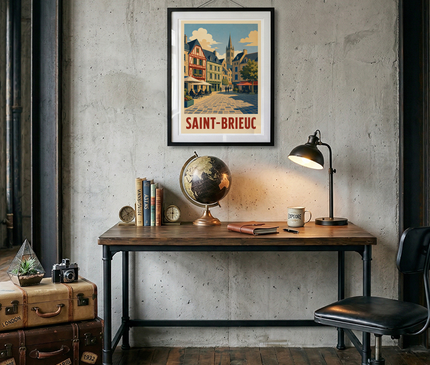 affiche saint-brieuc illustration détaillée du centre-ville
