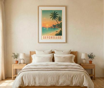 affiche seychelles style aquarelle douce