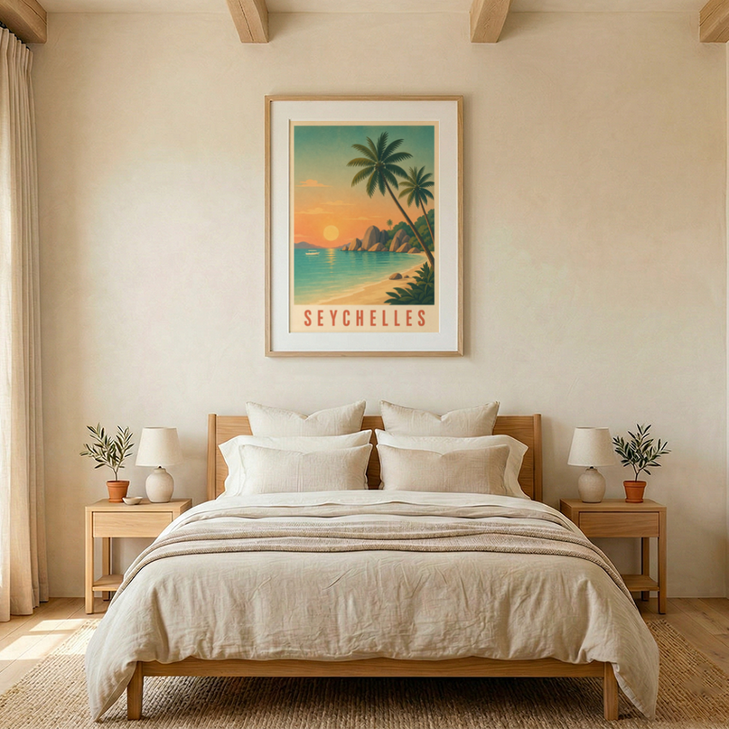 affiche seychelles style aquarelle douce