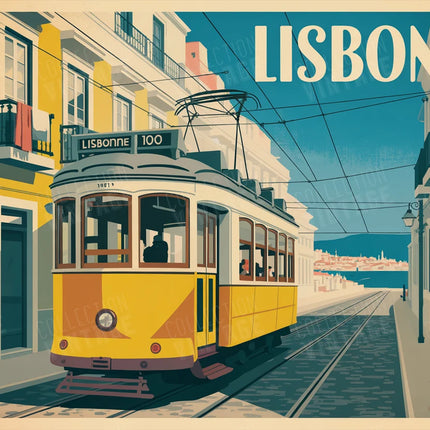 affiche tramway lisbonne ancien