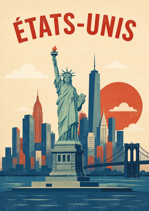 affiche tourisme etats unis style ancien