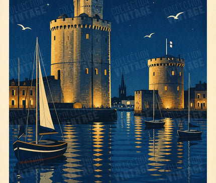 affiche la rochelle vieux port nuit