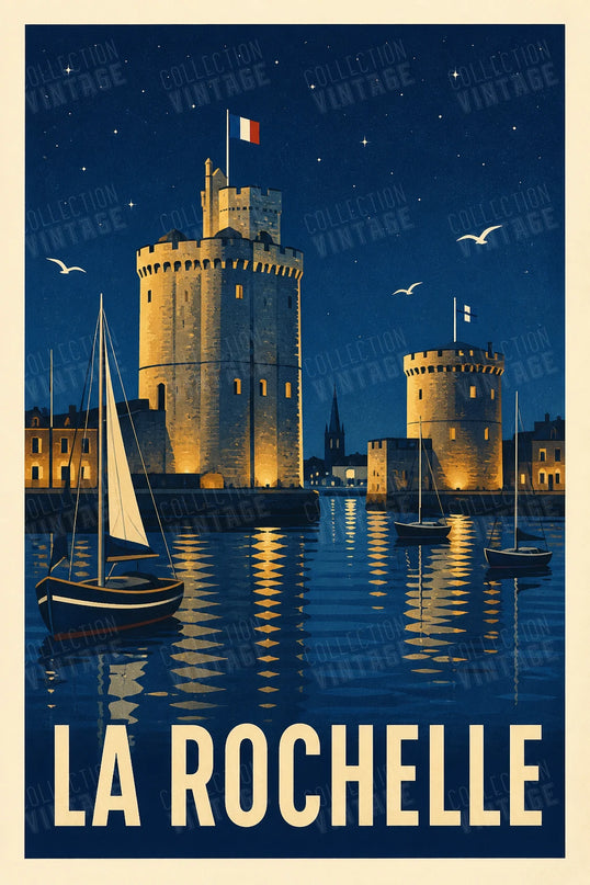 affiche la rochelle vieux port nuit