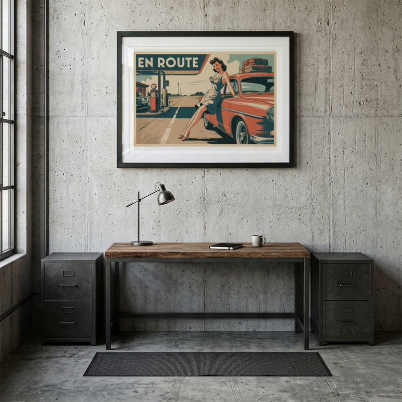 affiche pin up voiture rétro