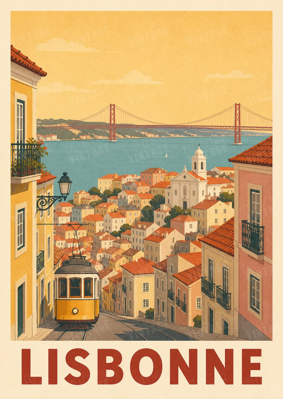 affiche lisbonne vintage panorama ville