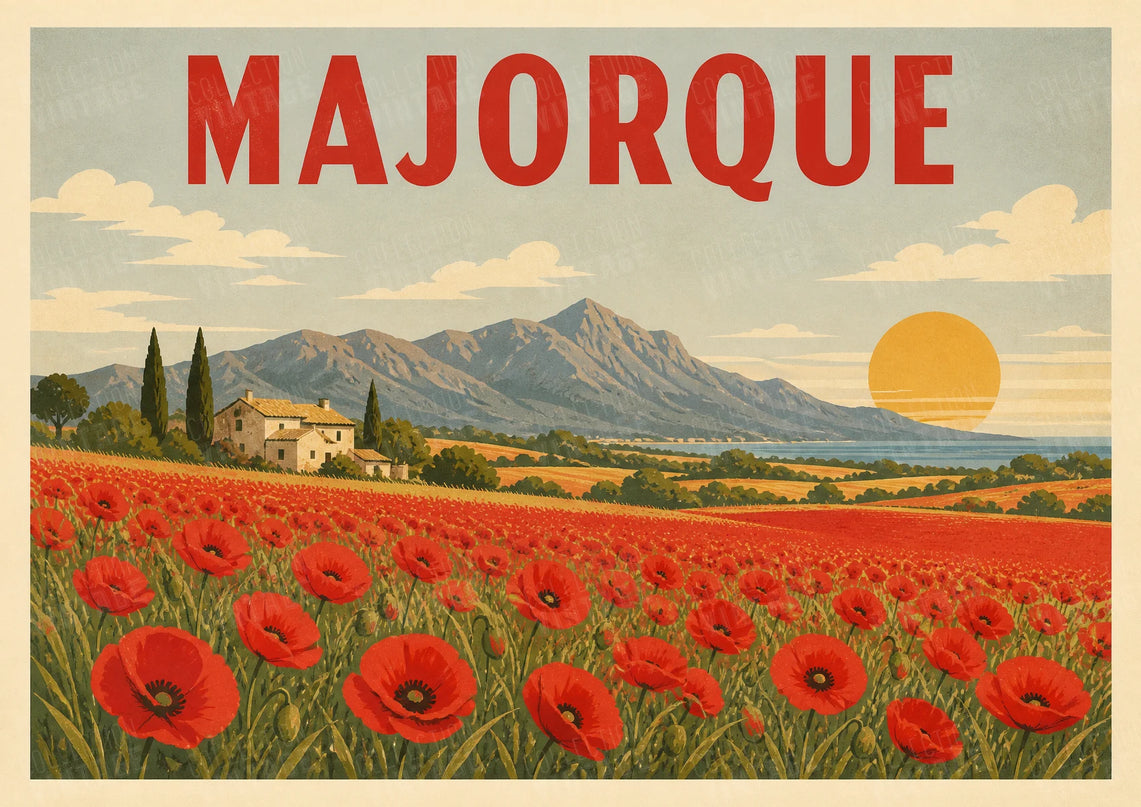 affiche champs de coquelicots majorque