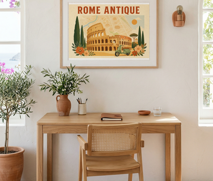 affiche colisée ancienne carte de rome