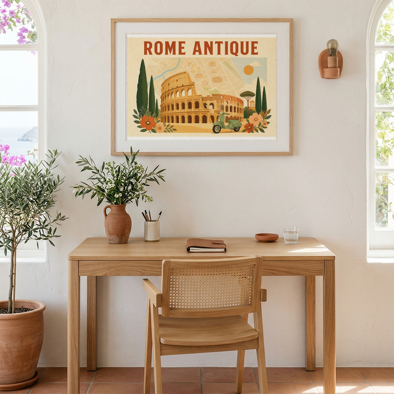 affiche colisée ancienne carte de rome