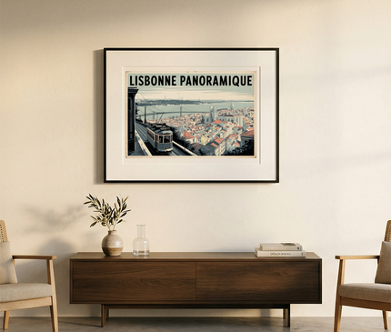 affiche lisbonne noir et blanc panoramique
