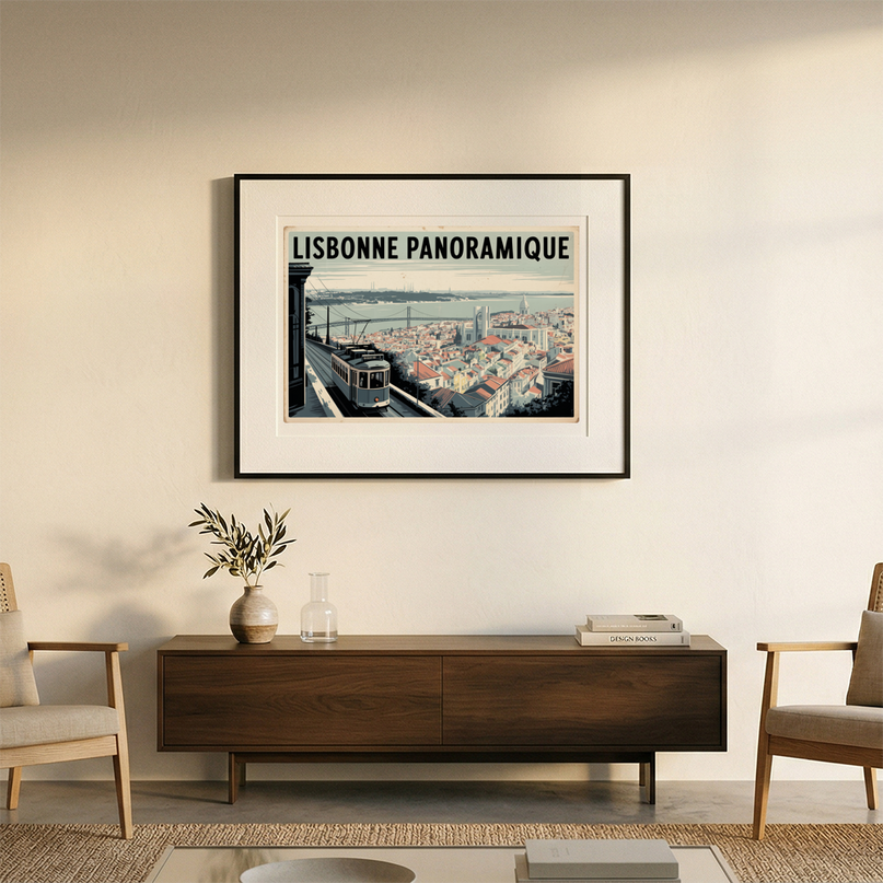 affiche lisbonne noir et blanc panoramique