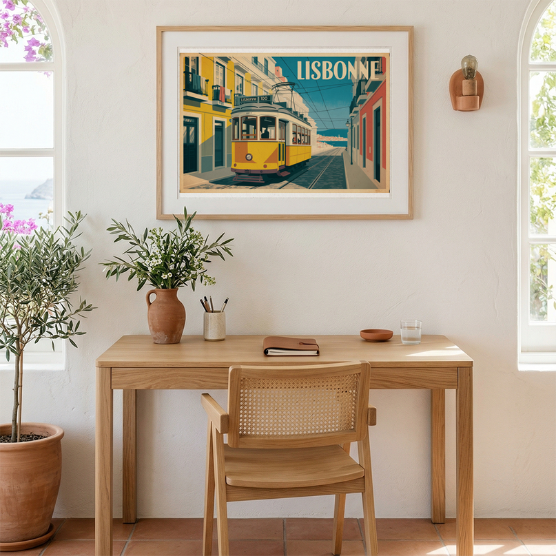 affiche tramway lisbonne ancien