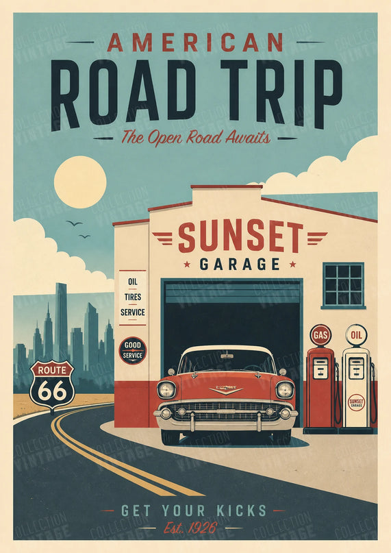 affiche etats unis garage retro vintage