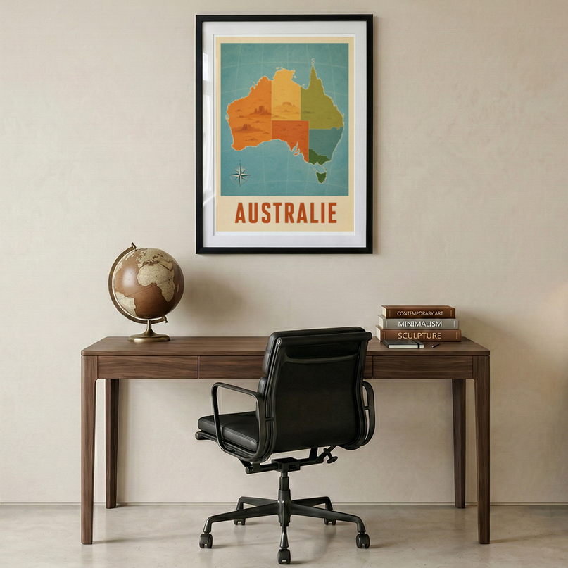 affiche carte géographique australie