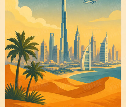 affiche dubaï vue aérienne vintage