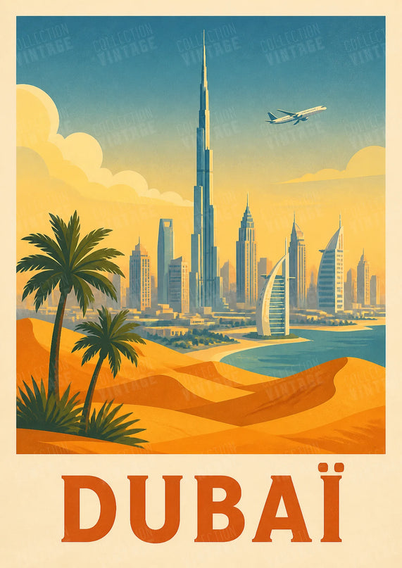 affiche dubaï vue aérienne vintage