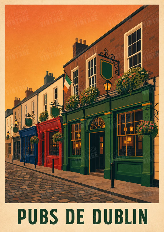 affiche pubs traditionnels dublin vintage