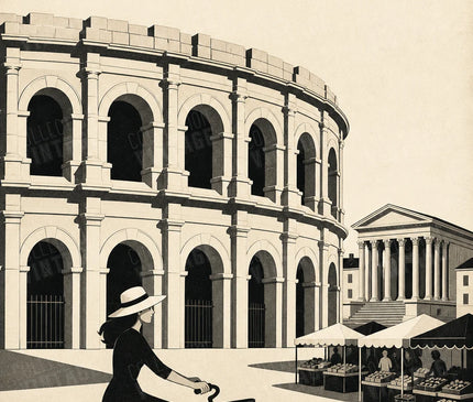 affiche nîmes en noir et blanc rétro