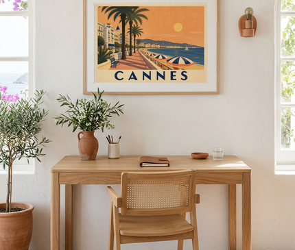 affiche vintage cinéma en bord de mer cannes