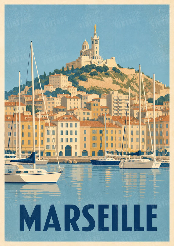 poster vintage marseille port de plaisance