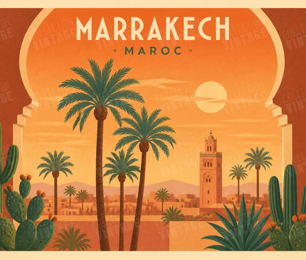 affiche vintage marrakech palmiers