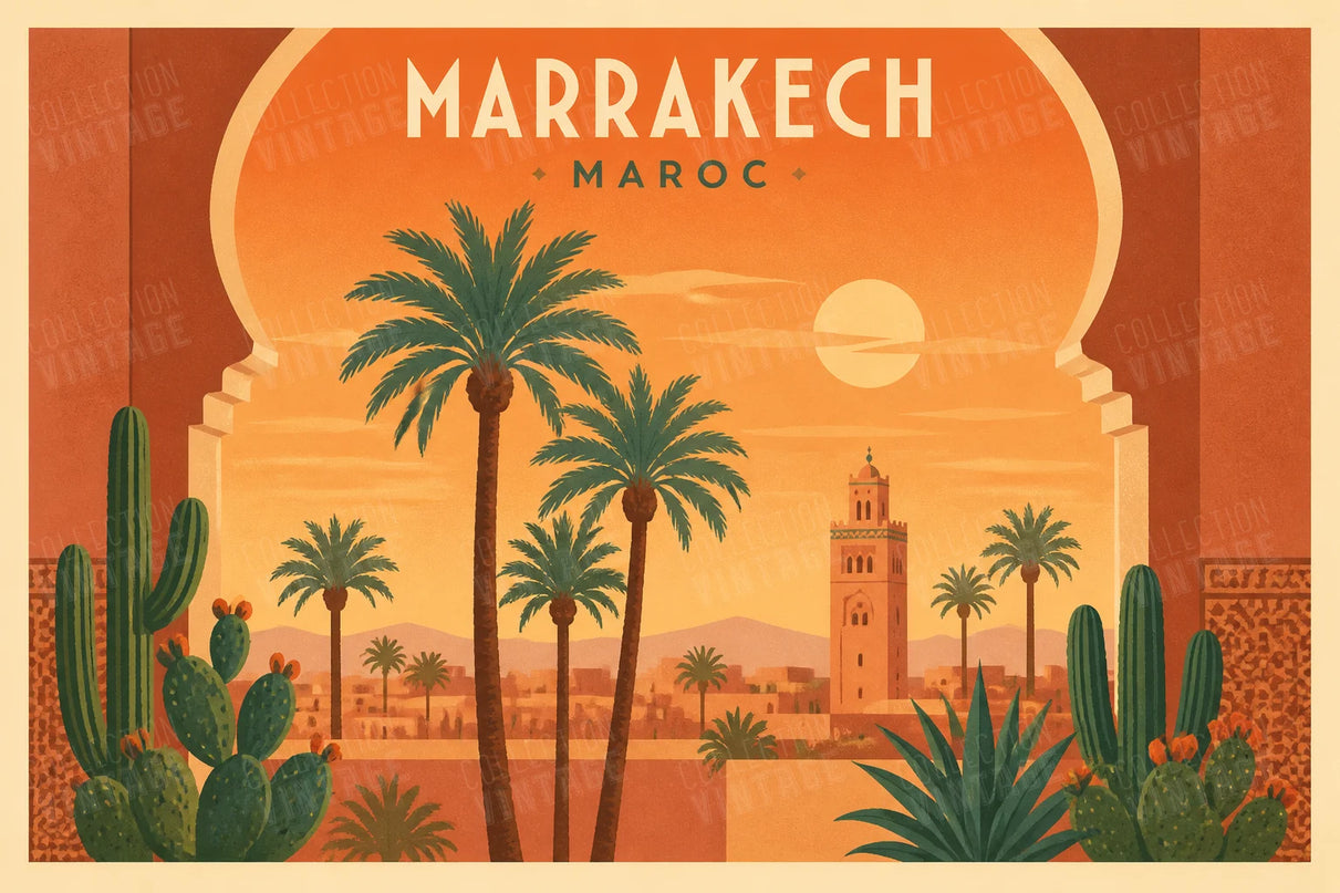 affiche vintage marrakech palmiers