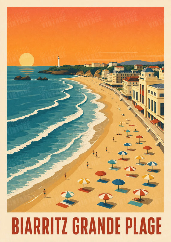 affiche biarritz grande plage vue aérienne