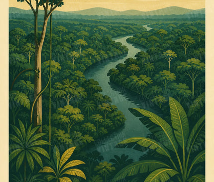 affiche arbres amazonie vintage