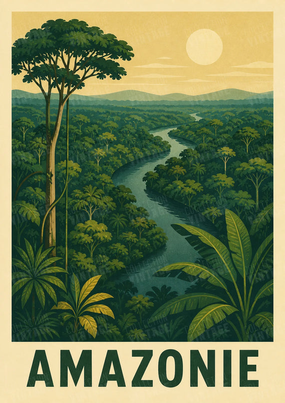 affiche arbres amazonie vintage