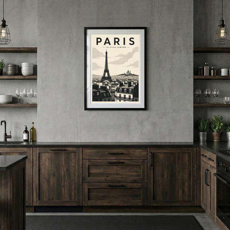poster vue de paris noir et blanc