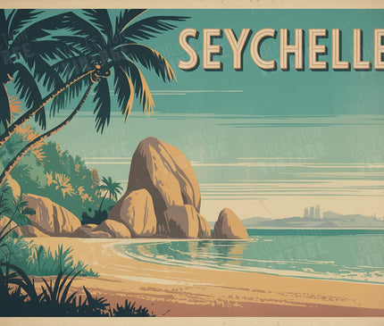 affiche seychelles dessin vintage couleur sepia